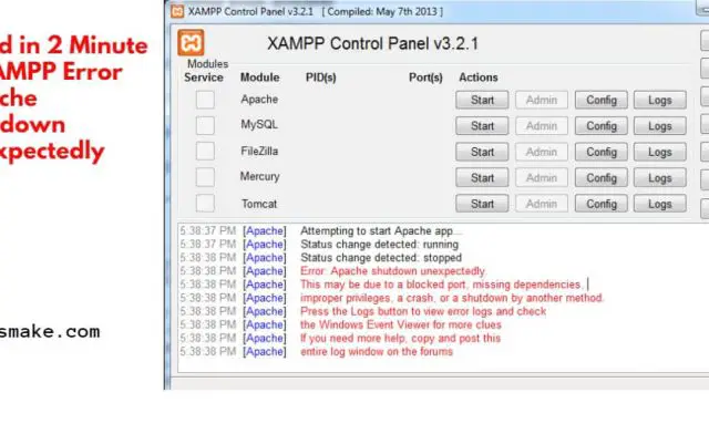 XAMPP Error: Apache Shutdown Unexpectedly