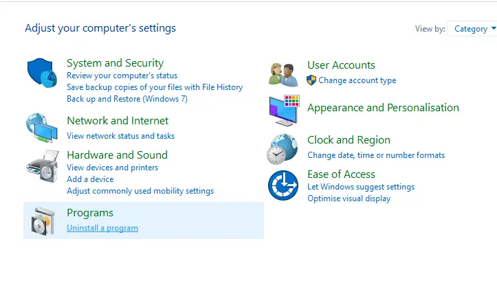 windows program uninstall