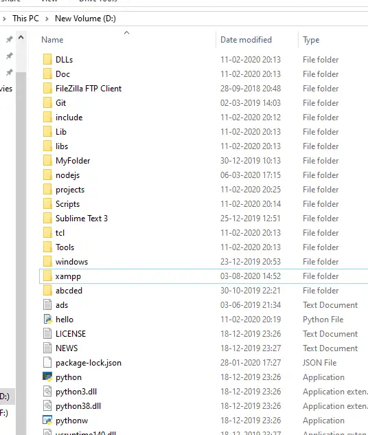 xampp directory in window